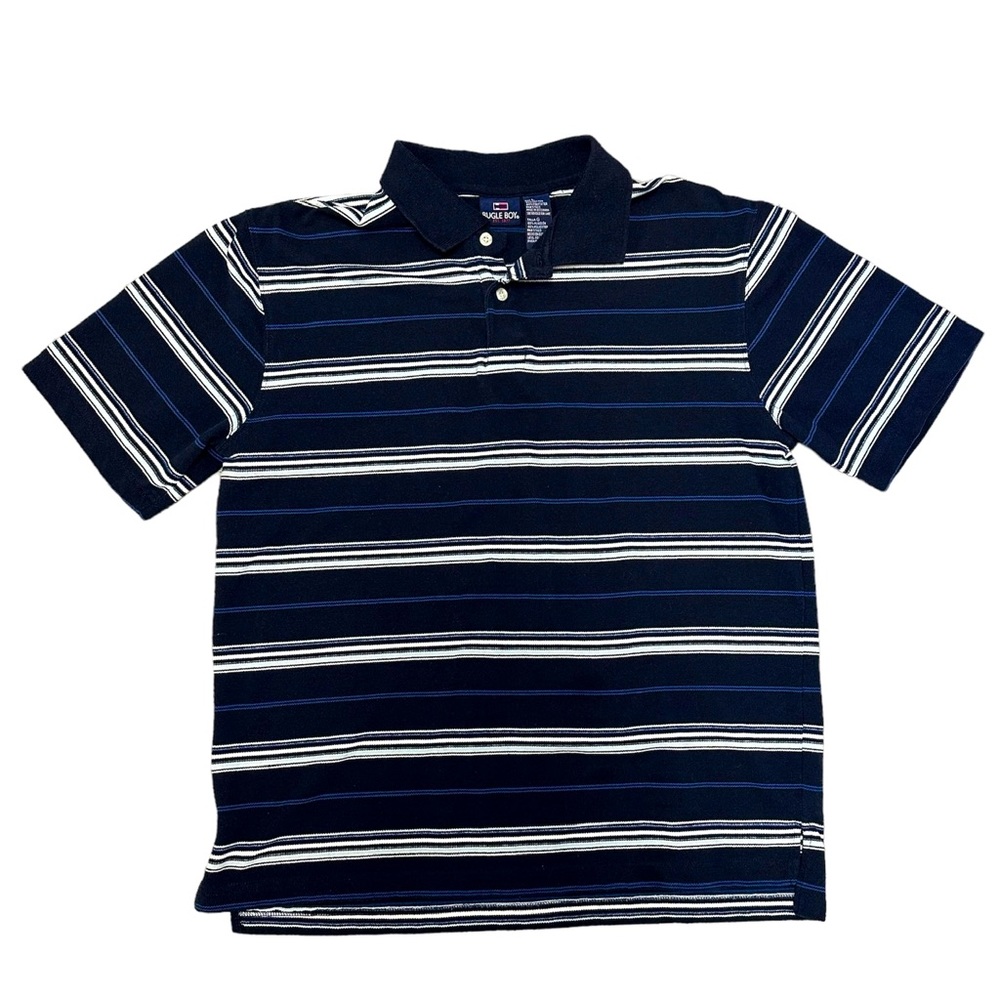 BUGLE BOY Polo Mens Navy, Blue, White Striped Shirt Size Large